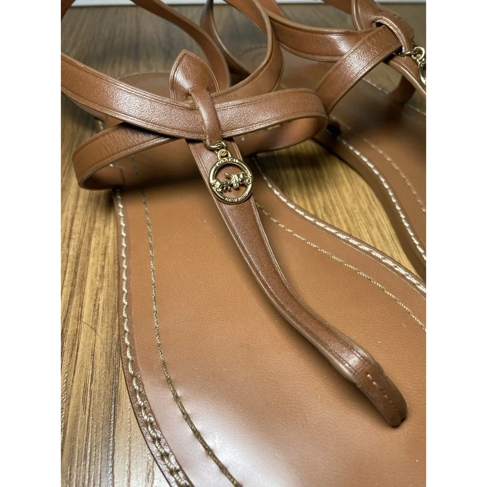 COACH Lydia Leather Sandals Size 9.5 Color Brown Designer Capsule Wardrobe